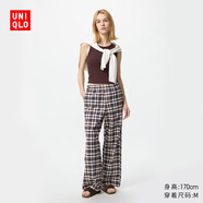 優(yōu)衣庫女裝法蘭絨舒適長(cháng)褲/全棉柔軟寬松直筒休閑褲 新款478861 37 栗色 M /160/68A