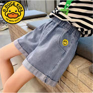 G.DUCKKIDS女童牛仔短褲兒童韓版高腰寬松熱褲2025新款夏季薄款大童女孩褲子 笑臉卷邊 150 cm 建議身高140-150cm9-10