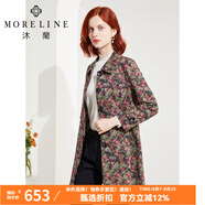MORELINE沐蘭商場(chǎng)同款設(shè)計(jì)感印花風(fēng)衣式外套式外套秋冬新款單排扣中長(zhǎng)款 綠紅花 XL 42
