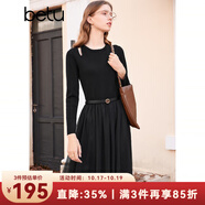 百圖betu女裝秋冬新款連衣裙小香風(fēng)拼接網(wǎng)紗針織連衣裙女2310T95 黑色 L