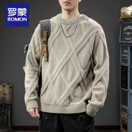 羅蒙秋季重磅日系復古圓領(lǐng)毛衣男寬松大碼慵懶風(fēng)時(shí)尚菱形格針織線(xiàn)衣潮 淺灰色 XL 推薦體重140-160斤