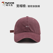 啄木鳥(niǎo)（TUCANO）2025新款韓系小字母刺繡水洗軟頂做舊棒球帽女加深顯臉小鴨舌帽男 石榴紅 M 55-60cm可調(diào)節(jié)