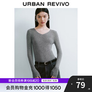 UR秋季新款女裝簡約基礎百搭休閑修身V領針織衫UWB940008 冷灰 M