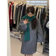 小紅書(shū)爆款法式娃娃領(lǐng)中長(cháng)款雙面毛呢連衣裙2025年燈籠袖寬松溫柔 灰色 XS 均碼