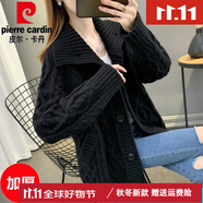 皮爾卡丹（pierre cardin）女士毛衣外套開衫女春秋裝2024年新款女裝秋冬季加厚針織外搭 加厚 黑色 3XL