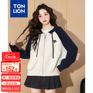 唐獅（TonLion）2025秋冬新款女毛衣連帽插肩袖繡花針織開衫毛線衫外套