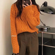 無標優(yōu)品麻花毛衣覆古套頭粗棒針麻花針織毛衣女秋冬加厚韓版小個 熟橘色 S 80-105斤