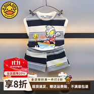 G.DUCKKIDS小黃鴨聯(lián)名奧特曼衣服男童無袖套裝夏季小男孩寶寶兒童背心夏裝 藏青色 120 (建議105-115cm 4-5.2周歲)