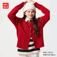 優(yōu)衣庫童裝女童souffle yarn舒芙蕾開(kāi)衫長(cháng)袖毛衣外套新款478173 15 珊瑚紅色 160