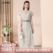 歐迪鳥優(yōu)雅連衣裙女2025夏季新款高級感氣質(zhì)波點(diǎn)V領(lǐng)收腰顯瘦裙子 花色 S