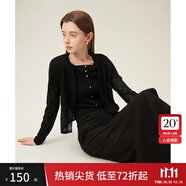 范思藍恩冰霧衫遮陽針織開衫2024夏新款薄款長袖空調衫24FS12117 黑色 XL
