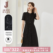 經(jīng)典故事（JANE STORY）高級感黑色連衣裙女夏季2025新款木耳領(lǐng)小禮裙高端精致暗紋碎花裙 R05黑色 M