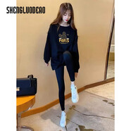 圣羅地奧長(cháng)款衛衣女遮臀中長(cháng)款衛衣女士遮屁股洋氣早秋新款大碼加絨長(cháng)袖t PARIS米奇-春秋黑色 S 100斤以下