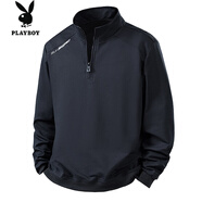 花花公子（PLAYBOY）拉鏈半開(kāi)胸半拉鏈衛衣男半高領(lǐng)休閑衛衣男立領(lǐng)套頭長(cháng)袖恤男打底衫 藏青色 XL