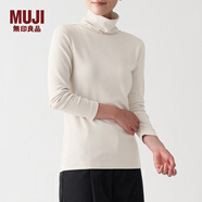 無印良品 MUJI 女式 彈力羅紋編織 高領(lǐng)長袖T恤 BBM01A1A 淡黃色 M