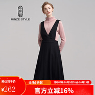 名師路秋冬新款女裝V領(lǐng)背心裙背帶長(zhǎng)款毛呢連衣裙無(wú)袖大擺裙 黑色 M