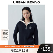 UR2025秋季新款女裝學(xué)院風(fēng)撞色刺繡翻領(lǐng)拉鏈針織衫UYY950018 墨藍 M