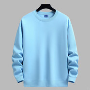 駱駝（CAMEL）純色簡(jiǎn)約圓領(lǐng)衛衣男無(wú)帽套頭春秋冬季加絨加厚內搭打底衫長(cháng)袖T恤 天藍 不加絨 M