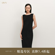 OVV2024秋冬新款女裝一字領(lǐng)修身背心裙針織羊毛休閑無袖連衣裙 赫本黑 M