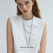 山頭林村G美學(xué)極簡冷淡水滴金屬吊墜黑皮繩項(xiàng)鏈女新款毛衣鏈長項(xiàng)鏈 銀色現(xiàn)貨