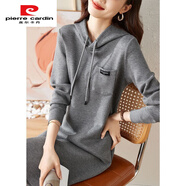 皮爾卡丹（pierre cardin）韓版純色口袋百搭連帽連衣裙女2025秋季新款時(shí)尚氣質(zhì)抽繩顯瘦裙子 灰色【加絨加厚】棉+金絲絨內膽 S
