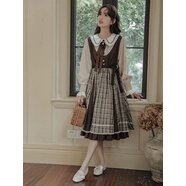 小紅書(shū)爆款森女日系部落春秋復古假兩件Lolita連衣裙可愛(ài)甜美學(xué)院 圖片色 S 均碼