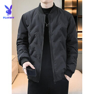 花花公子（PLAYBOY）秋冬新款韓版棒球領(lǐng)輕薄棉服保暖棉衣棉男裝夾克外套男 黑色 XL 115-130斤