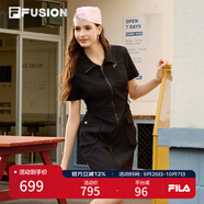 FILA FUSION斐樂潮牌女裝梭織連衣裙2025夏季新款涼感功能工裝裙 正黑色-BK L 170/88A/L