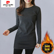 皮爾卡丹（pierre cardin）加厚加絨長(cháng)袖顯瘦內搭T恤女冬季裝中長(cháng)款修身包臀打底衫保暖上衣T 深灰色  加絨 M 建議80-95斤