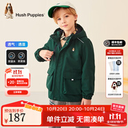 暇步士（Hush Puppies）童裝兒童厚風(fēng)衣冬季新款男女大童純色搖粒絨外套時(shí)尚厚風(fēng)衣 叢林綠 150 cm