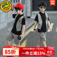 G.DUCKKIDS男童西裝套裝兒童花童禮服夏季幼兒園畢業(yè)照服裝中大童西服襯衫假 黑色-夏款 130 建議8-9歲【115-125cm】
