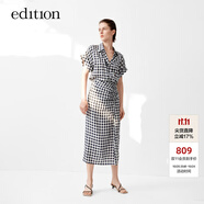 edition時尚格紋連衣裙女新款復古襯衫裙溫柔知性氣質(zhì)長裙 黑白格色 S 160