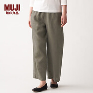 無印良品 MUJI 女式 法國亞麻 直筒褲 BEG01C0S 煙熏綠色 S
