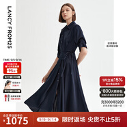 朗姿復(fù)古設(shè)計(jì)感顯瘦氣質(zhì)高級(jí)感polo領(lǐng)襯衫裙女夏季新款連衣裙 藏藍(lán)色3 XL