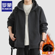 羅蒙（ROMON）美式搖粒絨開(kāi)衫衛衣男秋冬季重磅寬松連帽潮流雙面抓絨衣夾克外套 灰色 XL