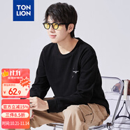 唐獅（TonLion）2024男圓領(lǐng)仿德絨長袖T恤 黑色 XL 