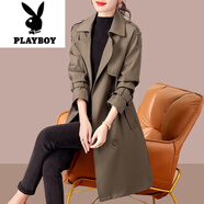 花花公子（PLAYBOY）風衣外套女裝秋冬2025今年流行新款秋裝時尚氣質中長款小個子大衣 卡其色 M 【建議100斤以內】