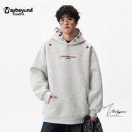 MAYBEYOND刺繡連帽衛衣男款秋冬季加絨加厚長(cháng)袖寬松百搭上衣MY74花白灰XL