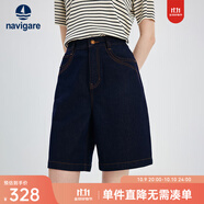 Navigare意大利小帆船牛仔短褲25夏季新款百搭時尚五分褲高腰通勤百搭中褲 海軍藍 S