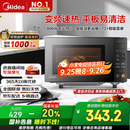 美的（Midea）家用變頻微波爐平板式易清潔 800W微波速熱 一鍵智能菜單 鉆石背板 微晶面板加熱20L（PM20M2）