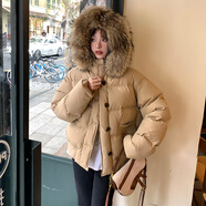 短款羽絨服女2025冬季新款韓版寬松加厚大毛領(lǐng)小個(gè)子外套 卡其色 L