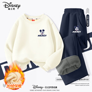 迪士尼童裝兒童冬季套裝新款寬松顯瘦男童運動(dòng)冬裝上衣加厚加絨女童褲子