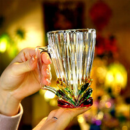 弗萊文茨（Flavinmci）手工條紋彩色樹(shù)葉花紋帶把玻璃杯時(shí)尚高顏 高款-花開(kāi)富貴綠（單支-H 201-300ml