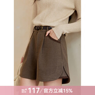 謎秀氣質(zhì)毛呢直筒短褲女2025秋冬復(fù)古高級(jí)百搭寬松顯瘦設(shè)計(jì)感靴褲 棕咖色 M