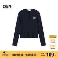 森馬（Semir）毛衣女冬季短款半開襟刺繡修身套頭衫女生風(fēng)顯瘦上衣107724107001
