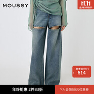 moussy 女裝新品個(gè)性破洞設(shè)計(jì)寬松直筒牛仔褲女010HS711-0470 110藍(lán)色 L