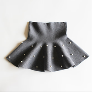 忻悅晴韓版秋冬新款女童半身裙百褶裙兒童高腰短裙中大童釘珠針織毛衣裙 灰色 120 碼(100-110身高)體重28-32斤