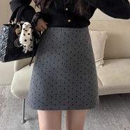 芭芙蕾秋冬加厚灰色波點(diǎn)毛呢防走光半身裙高腰包臀裙大碼a字顯瘦短裙女 淺灰色#毛呢面料【防走光】 XS  建議75-85斤