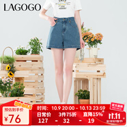 LAGOGO復(fù)古水洗直筒牛仔褲女拉谷谷夏季新款高腰顯瘦休閑百搭短褲 淺牛仔藍(lán)(N7) L