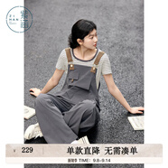 紫涵（ZIHAN）紫涵撞色肩帶工裝背帶褲女2025年春季新款美式復(fù)古休閑闊腿連體褲 灰色 S